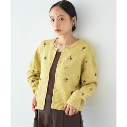 フラワー刺繍クルーネックカーディガン （ライトブルー）｜詳細画像
