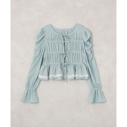 レースティアードシャーリングブラウス （ライトブルー）｜詳細画像
