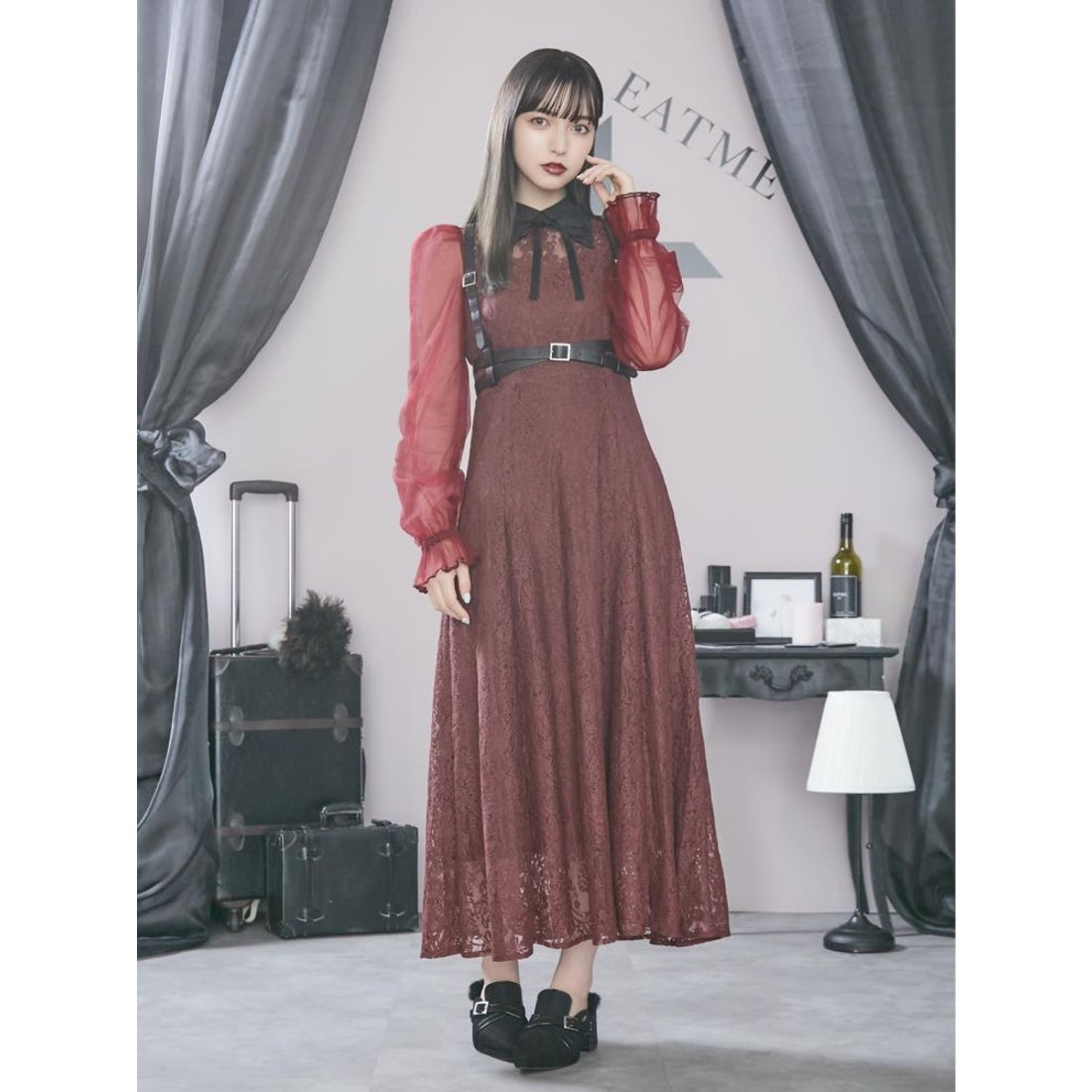 EATME メイドライクレースマキシワンピース（ワイン） -ファッション 