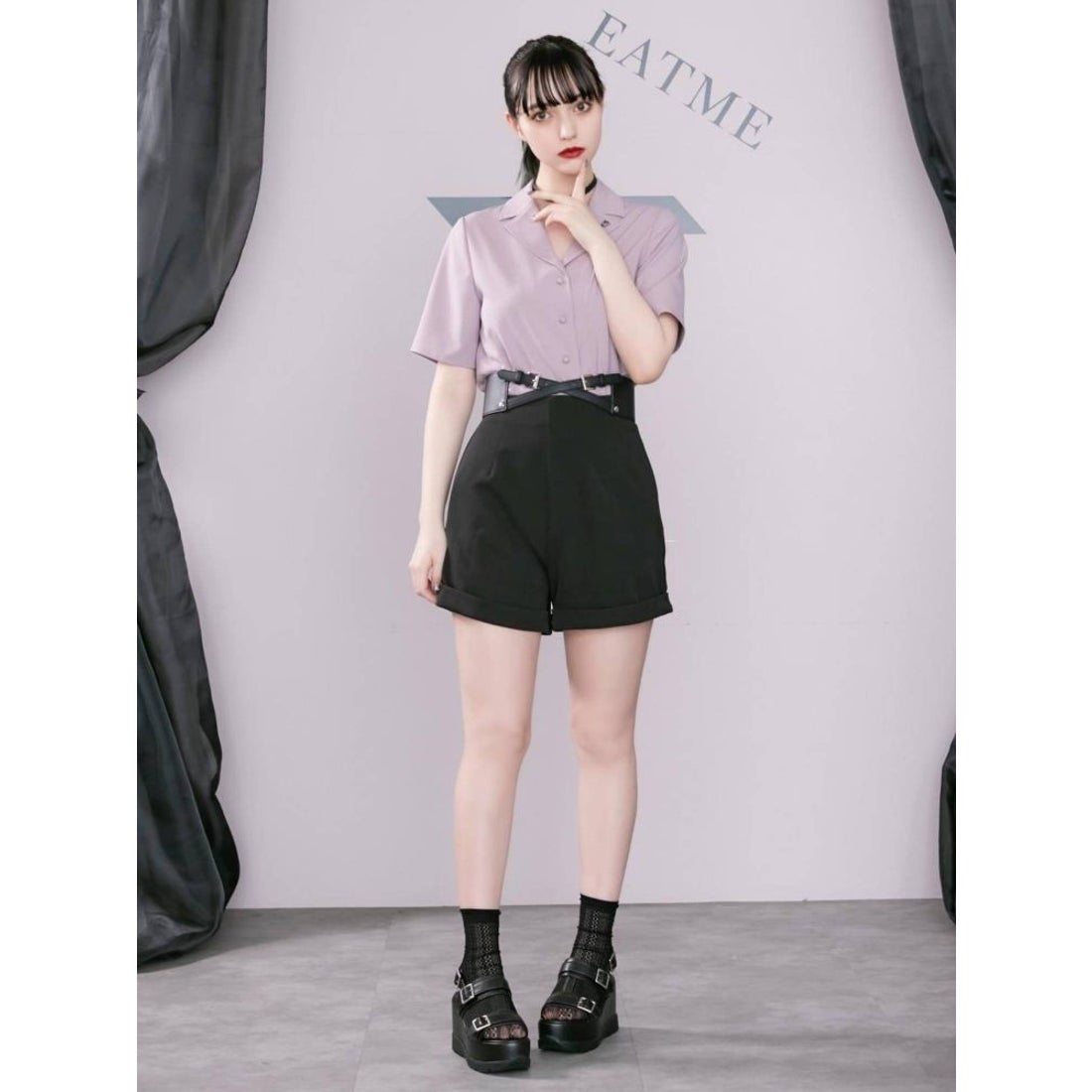 EATME プリーツラップ付きショートパンツ（グレー） -ファッション通販