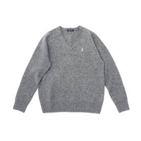 EASTBOY セーター レディース 学生 制服 秋冬 秋 冬 薄手 かわいい Vネック 紺色 紺 白 ラムウール ウール 女神刺繍 長袖 スクール 定番 通学 女子 女子高生 ラムウールセーター7G 5216502（ライトグレー）