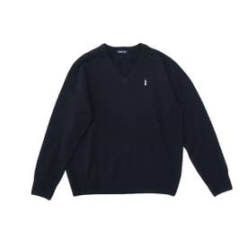 EASTBOY セーター レディース 学生 制服 秋冬 秋 冬 薄手 かわいい Vネック 紺色 紺 白 ラムウール ウール 女神刺繍 長袖 スクール 定番 通学 女子 女子高生 ラムウールセーター7G 5216502（ネイビー）