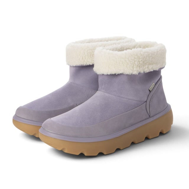 快適 暖かさをキープ GLACIA レディース 本革 防水 ボアコンビアンクルブーツ （LIGHT PURPLE/LIGHT PURPLE）