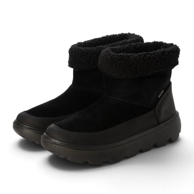 快適 暖かさをキープ GLACIA レディース 本革 防水 ボアコンビアンクルブーツ （BLACK/BLACK）