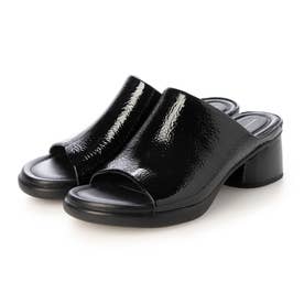 【美品】ECCO エコー24cmエレベート スクウェア サンダル 黒38 エコー ECCO ウィメンズ 本革 ミュール サンダル スカルプテッド エル