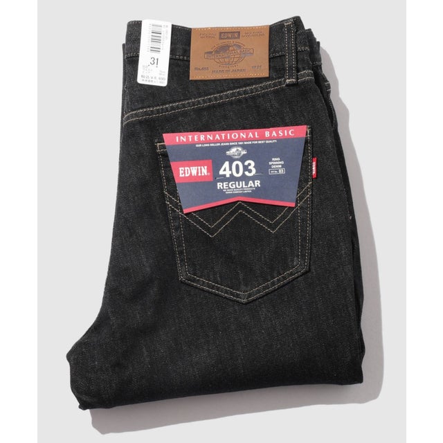 インターナショナルベーシック 403 デニムパンツ ジーンズ ふつうのストレート （ブラック）