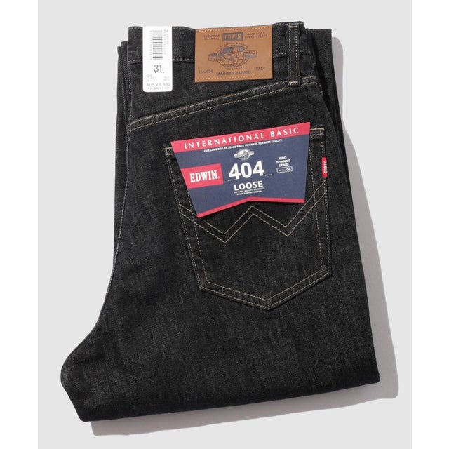 インターナショナルベーシック 404 デニムパンツ ジーンズ ゆったりストレート （ブラック）