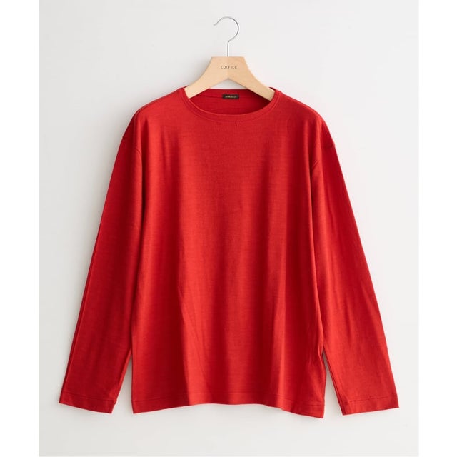 ETS.MATERIAUX(マテリオ) ウール ボートネック ロングスリーブ Tシャツ（レッド）