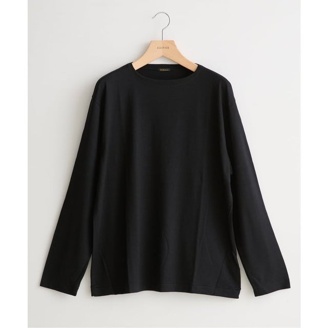 ETS.MATERIAUX(マテリオ) ウール ボートネック ロングスリーブ Tシャツ（ブラック）
