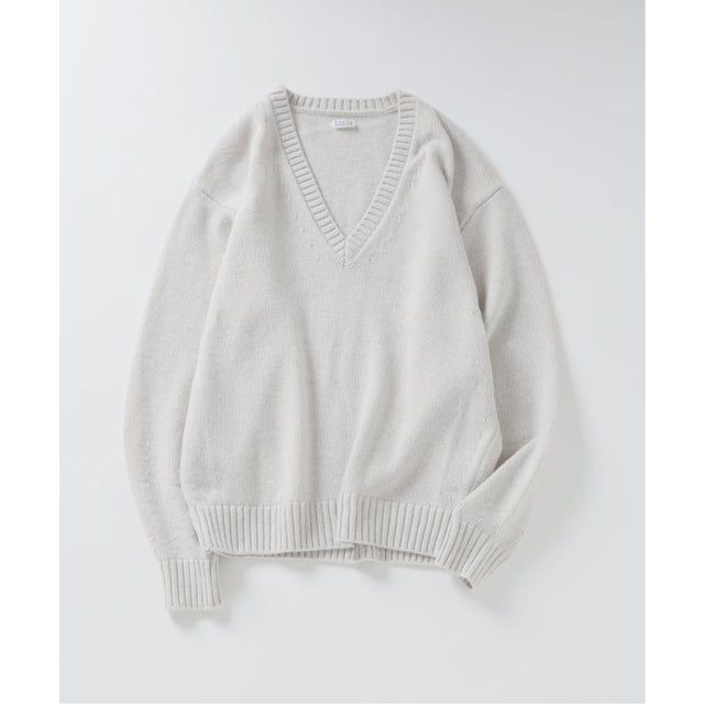 《予約》COTTON/WOOL DEEP Vネック ニット （ナチュラル）