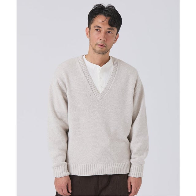 《予約》COTTON/WOOL DEEP Vネック ニット （ナチュラル）