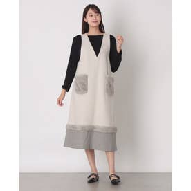 ファー付きVネックジャンパースカート （サンドベージュ）