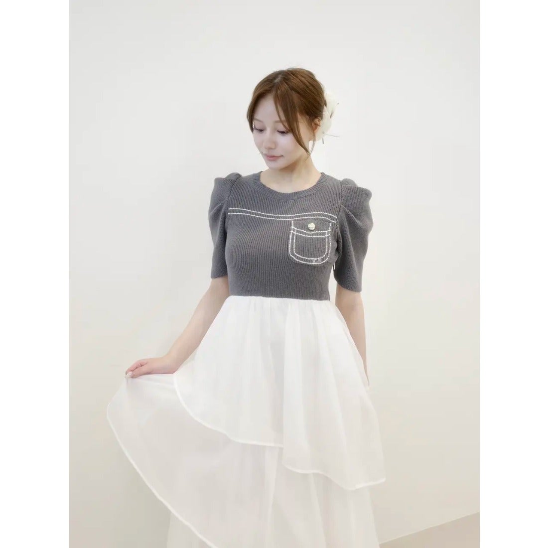 エイミーイストワール EIMY ISTOIRE E.M ATELIER.KNIT COMBI DRESS