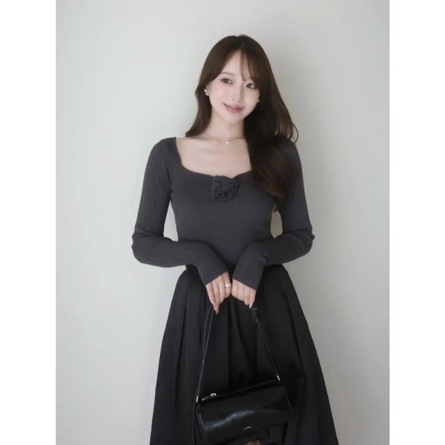 ROSE RIB KNIT TOPS （C/GRY）