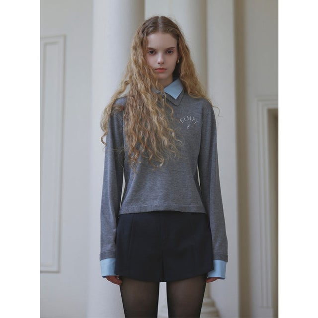 DOUBLE COLLAR DESIGN KNIT （GRY）