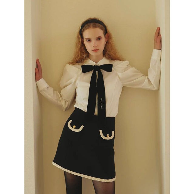 EIMY VELVET RIBBON SHIRT （O/WHT）