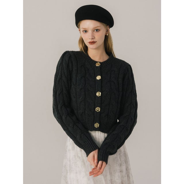 LETTER CABLE CARDIGAN （C/GRY）
