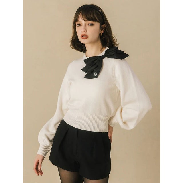 SHOULDER RIBBON TOPS （WHT）