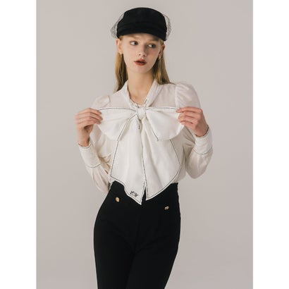 STITCH BOW TIE BLOUSE （WHITE）｜詳細画像