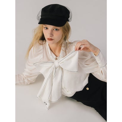 STITCH BOW TIE BLOUSE （WHITE）｜詳細画像
