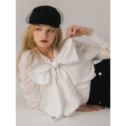 STITCH BOW TIE BLOUSE （WHITE）｜詳細画像
