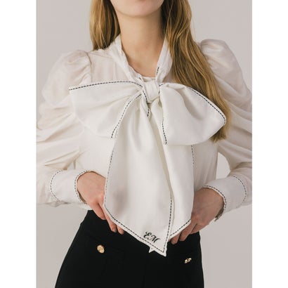 STITCH BOW TIE BLOUSE （WHITE）｜詳細画像