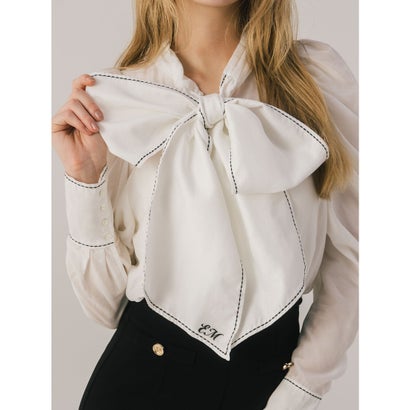 STITCH BOW TIE BLOUSE （WHITE）｜詳細画像