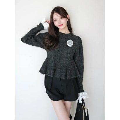 LACE PEPLUM KNIT TOPS （C/GRY）｜詳細画像