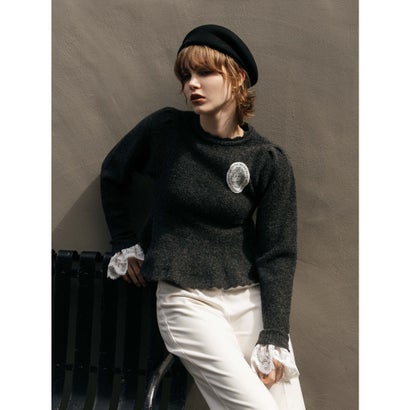 LACE PEPLUM KNIT TOPS （C/GRY）｜詳細画像