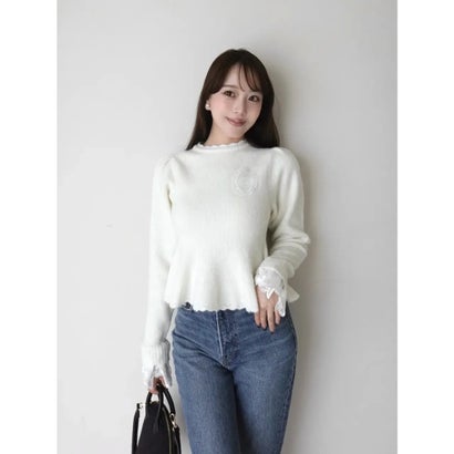 LACE PEPLUM KNIT TOPS （C/GRY）｜詳細画像