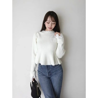 LACE PEPLUM KNIT TOPS （C/GRY）｜詳細画像