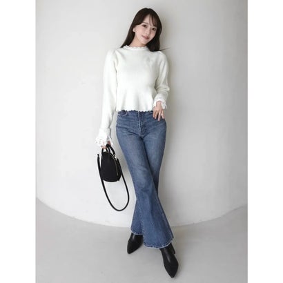 LACE PEPLUM KNIT TOPS （C/GRY）｜詳細画像