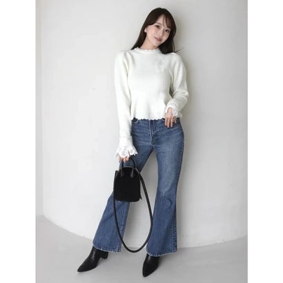 LACE PEPLUM KNIT TOPS （C/GRY）｜詳細画像