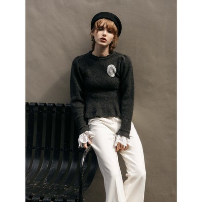 LACE PEPLUM KNIT TOPS （C/GRY）｜詳細画像
