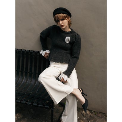 LACE PEPLUM KNIT TOPS （C/GRY）｜詳細画像