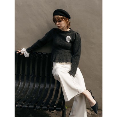 LACE PEPLUM KNIT TOPS （C/GRY）｜詳細画像