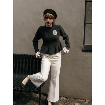 LACE PEPLUM KNIT TOPS （C/GRY）｜詳細画像