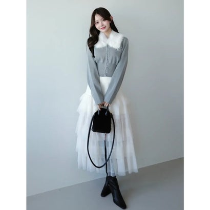 FUR TIPPET CARDIGAN （WHT）｜詳細画像