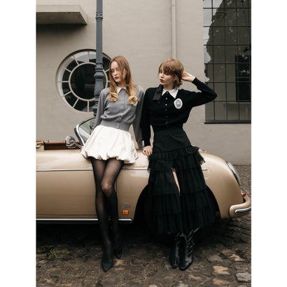 BELTED SATIN BALLON SKIRT （BLK）｜詳細画像