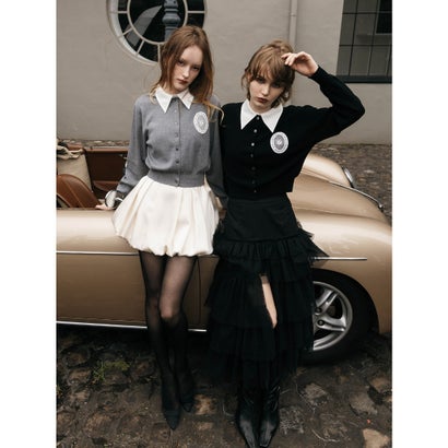 BELTED SATIN BALLON SKIRT （BLK）｜詳細画像