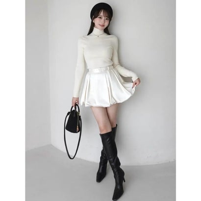 BELTED SATIN BALLON SKIRT （BLK）｜詳細画像