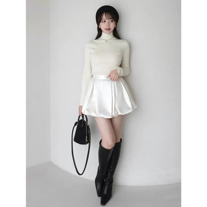 BELTED SATIN BALLON SKIRT （BLK）｜詳細画像