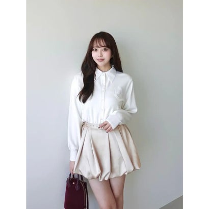 BELTED SATIN BALLON SKIRT （BLK）｜詳細画像