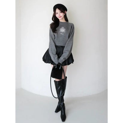 BELTED SATIN BALLON SKIRT （BLK）｜詳細画像