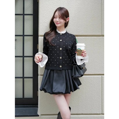 BELTED SATIN BALLON SKIRT （BLK）｜詳細画像