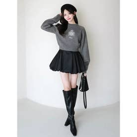 BELTED SATIN BALLON SKIRT （BLK）