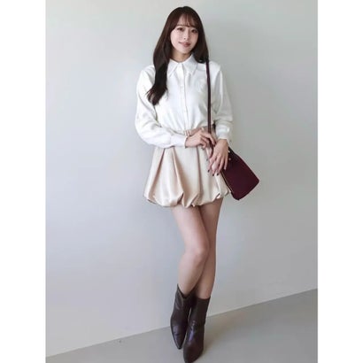 BELTED SATIN BALLON SKIRT （WHT）｜詳細画像
