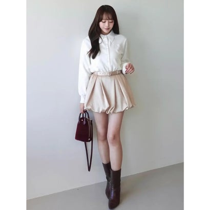 BELTED SATIN BALLON SKIRT （WHT）｜詳細画像