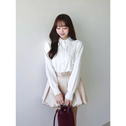 BELTED SATIN BALLON SKIRT （WHT）｜詳細画像