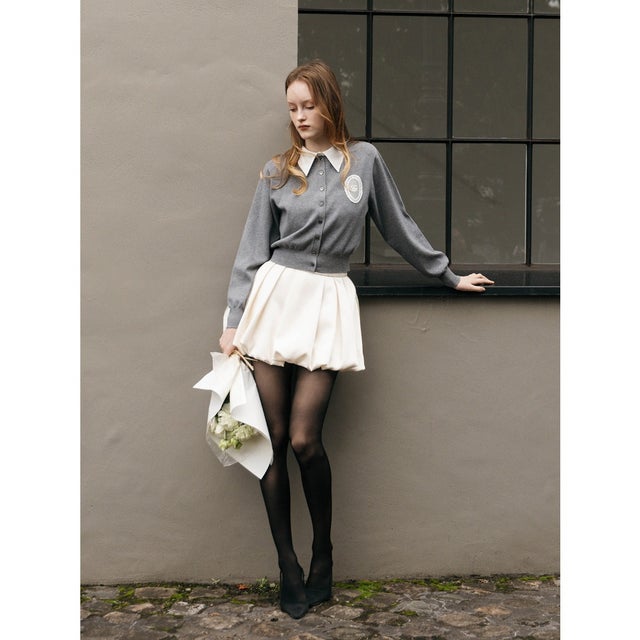 BELTED SATIN BALLON SKIRT （WHT）